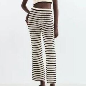 Zara Black and Cream Striped Wide Leg Pants